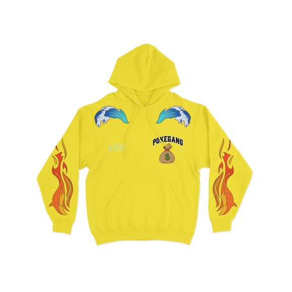 PokeGang Unisex Yellow Long Sleeve Side Pocket Pullover Soft Fleece Hoodie - Picture 1 of 8